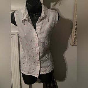 NWOT Dina K sleeveless button-down white with pink polkadot shirt